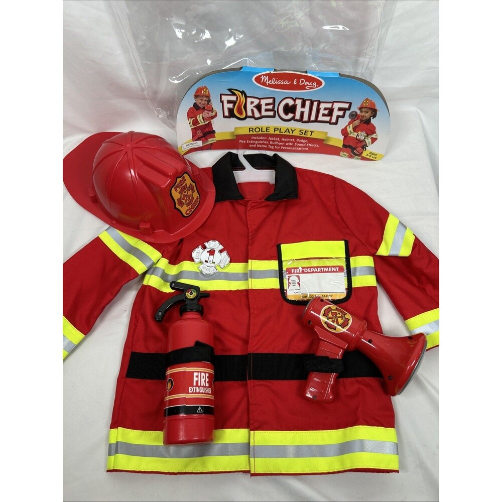 Melissa & Doug Fire Fighter Chief Fireman Costume Extinguisher Bullhorn Working
